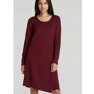 Eileen Fisher Petite Maroon 100% Merino Wool Asymmetrical Long‎ Sleeve Dress PS